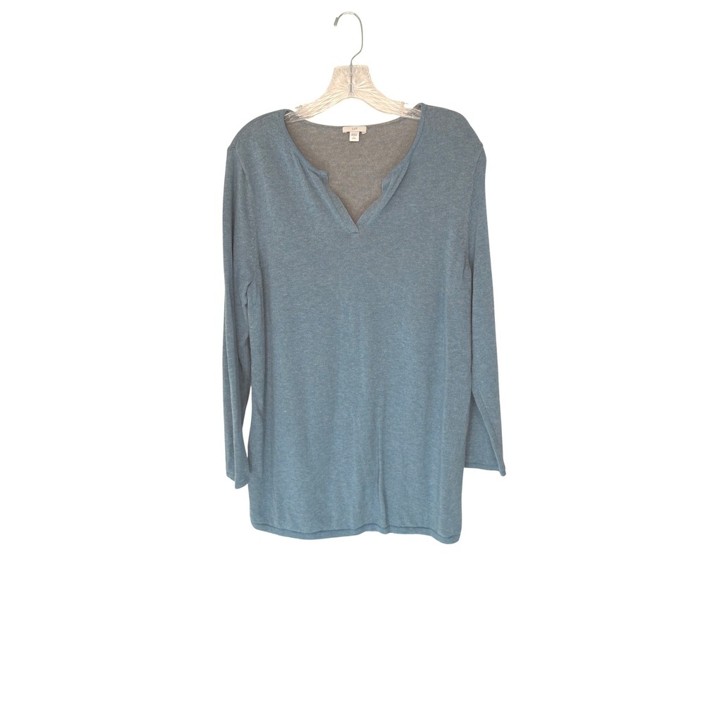 J. Jill Sweater Blue V-Neck Knit Long Sleeve Casual Basic Stretch Large Petite